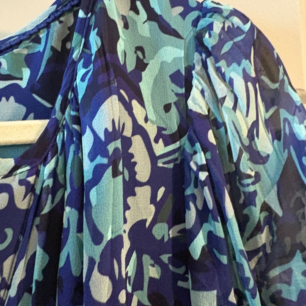 Anthropologie Long- Sleeve Somerset Mini Dress Blue Motif Size Large - Picture 6 of 13